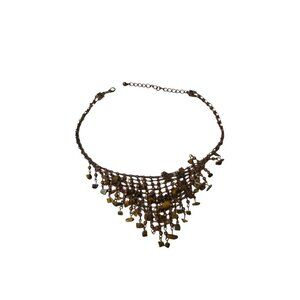 Vintage Copper & Tigers Eye Boho Bib Necklace With Adjustable Chain